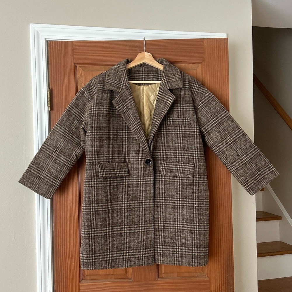 NWOT Oversized Plaid Blazer / Trench / Pea Coat MEDIUM BUT FITS PETITE